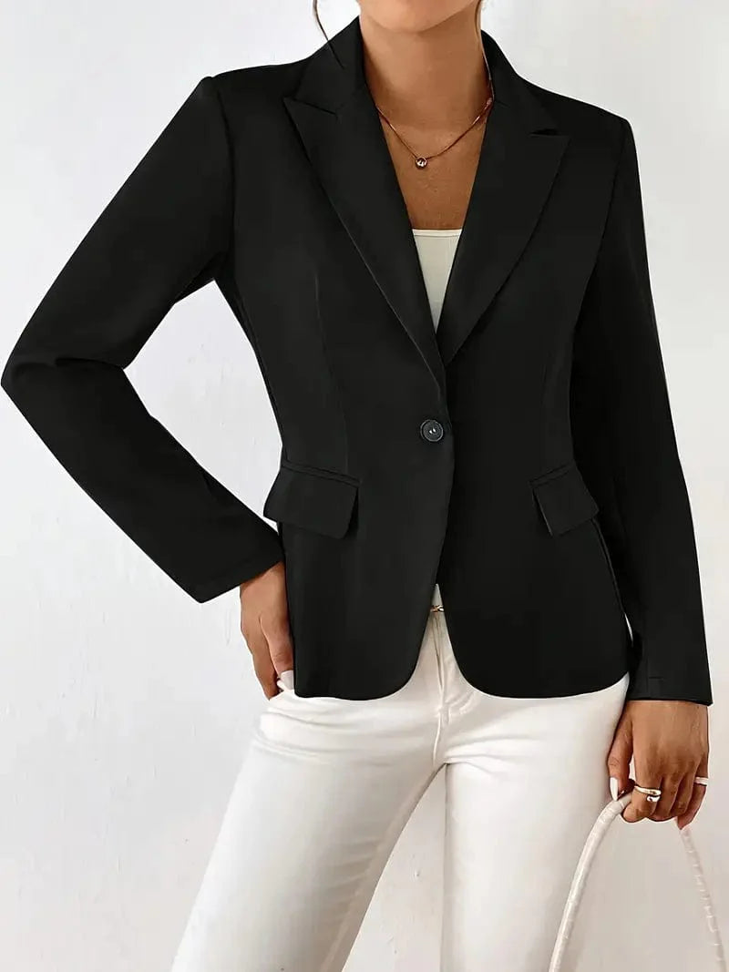 Single Button Blazer with Long Sleeves and Lapel Collar - Ideal for Office and Work Attire, Women's Clothing