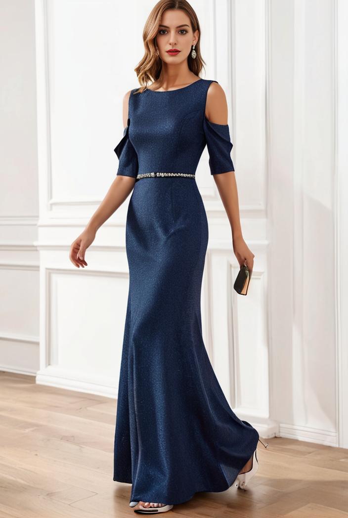 3 4 sleeve bodycon plunging back sequin evening dress 133132
