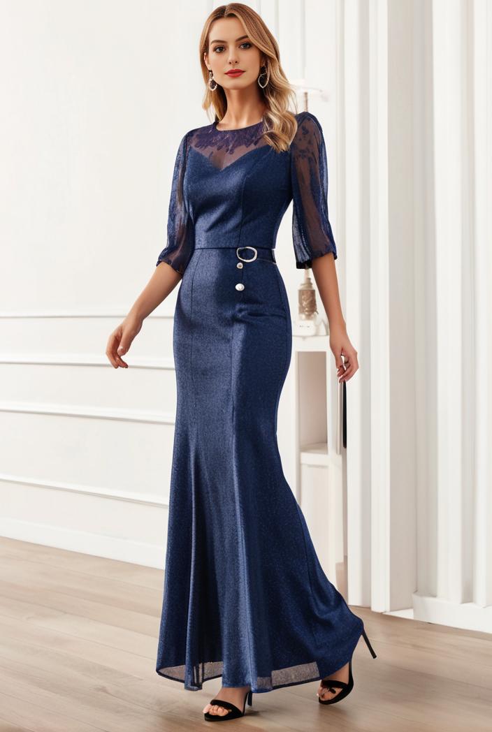 3 4 sleeve bodycon plunging back sequin evening dress 133135