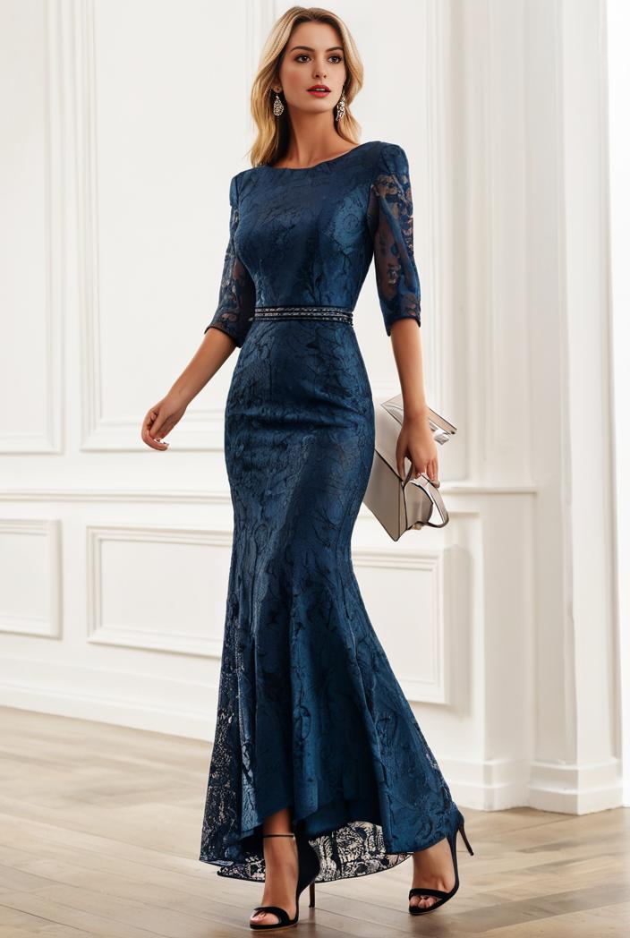 3 4 sleeve bodycon plunging back sequin evening dress 133140