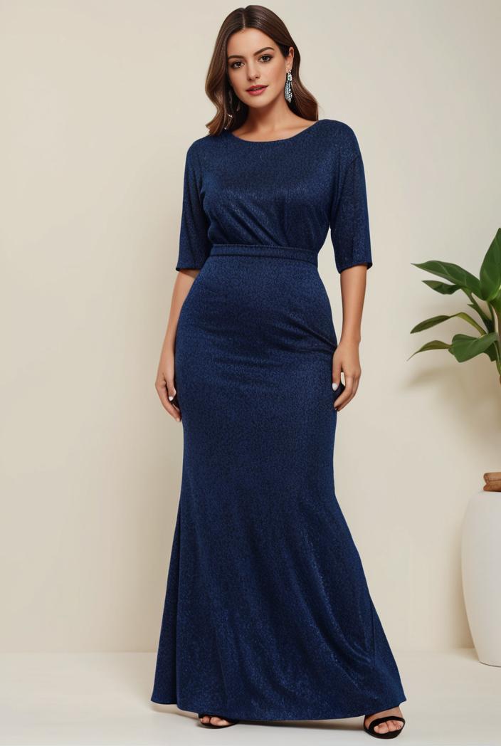 3 4 sleeve bodycon plunging back sequin evening dress 133139