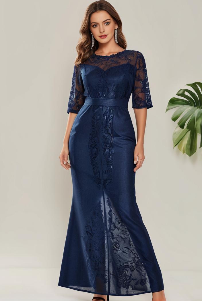 3 4 sleeve bodycon plunging back sequin evening dress 133142