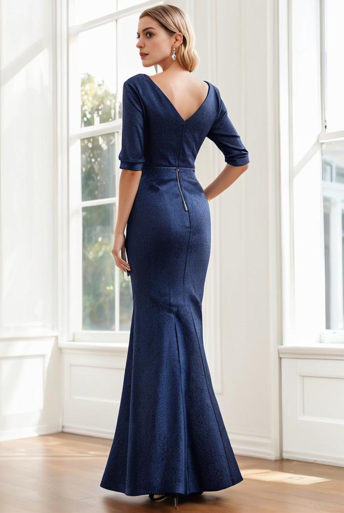 3 4 sleeve bodycon plunging back sequin evening dress 133150