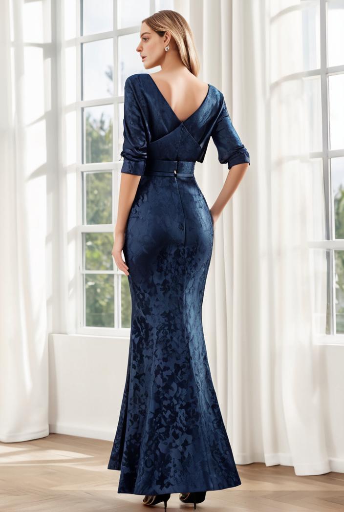 3 4 sleeve bodycon plunging back sequin evening dress 133151