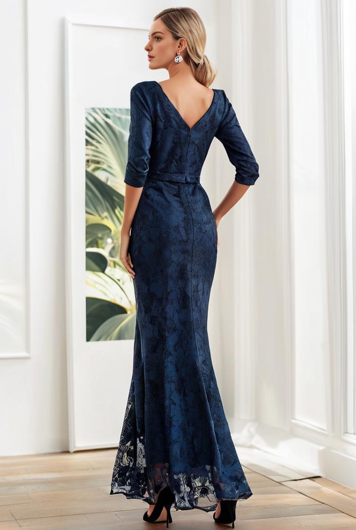 3 4 sleeve bodycon plunging back sequin evening dress 133154