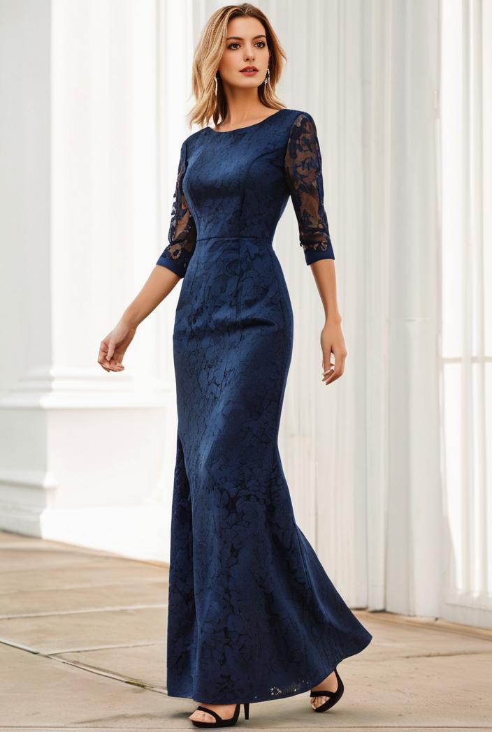 3 4 sleeve bodycon plunging back sequin evening dress 101895