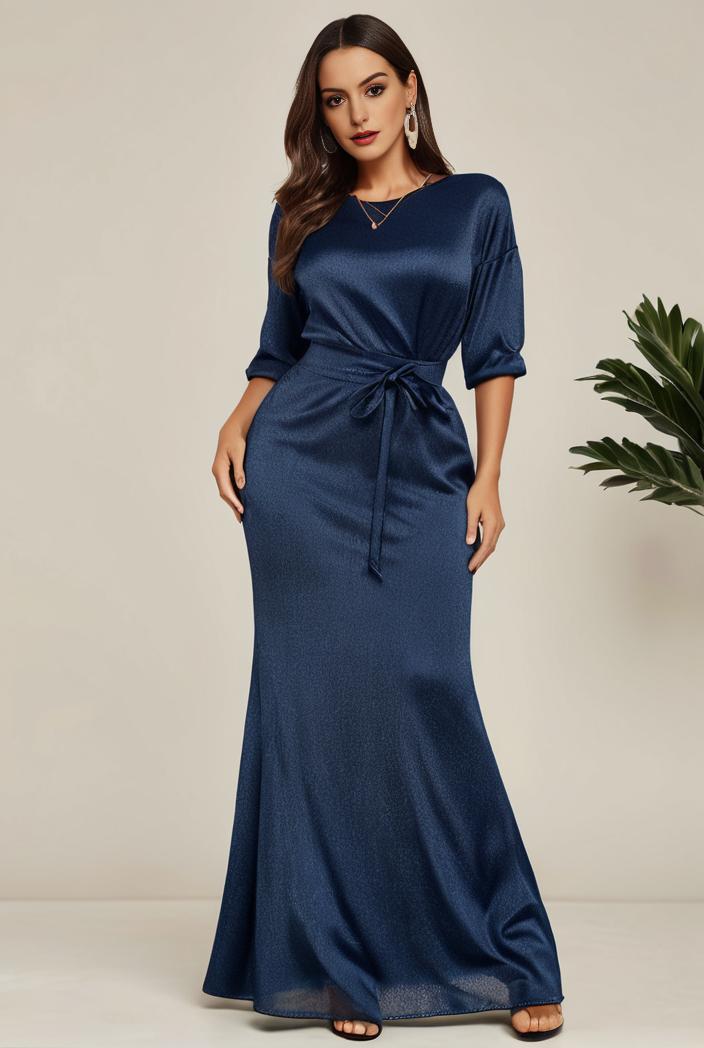 3 4 sleeve bodycon plunging back sequin evening dress 101905