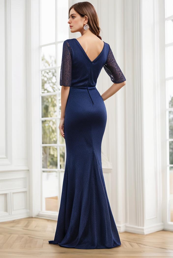 3 4 sleeve bodycon plunging back sequin evening dress 101911