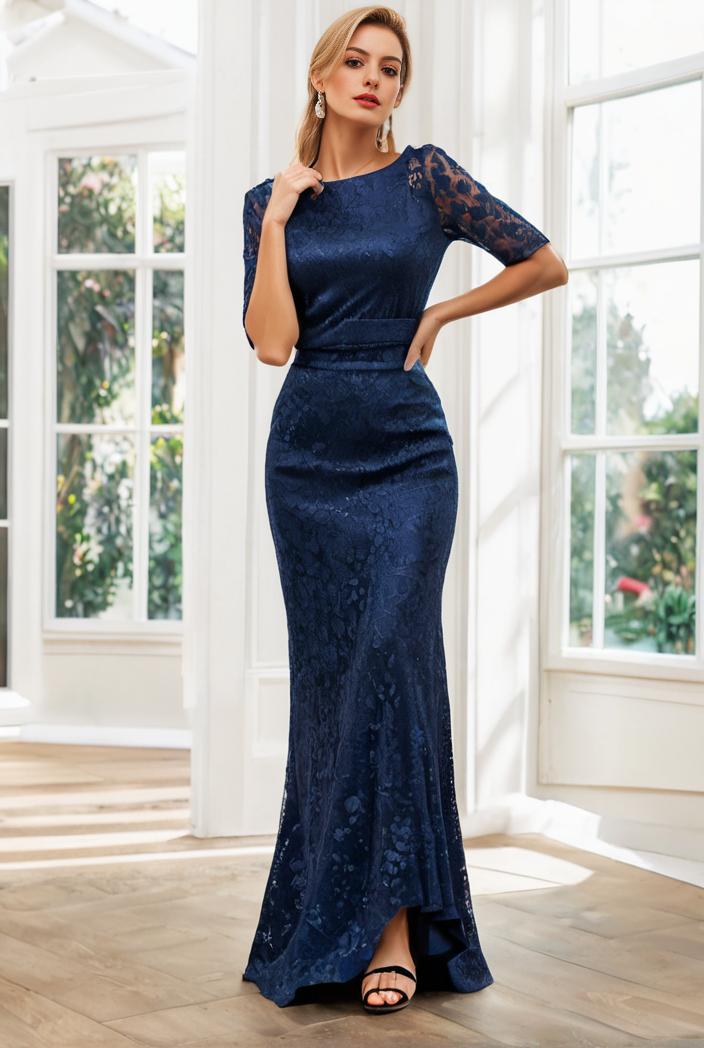 3 4 sleeve bodycon plunging back sequin evening dress 101931