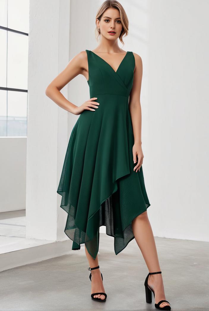 deep v neck lace chiffon bridesmaid dress with asymmetrical hem 103173