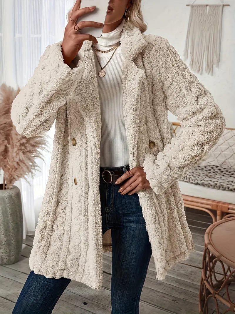 Zip-Up Fleece Winter Jacket with Lapel Neck for Women
