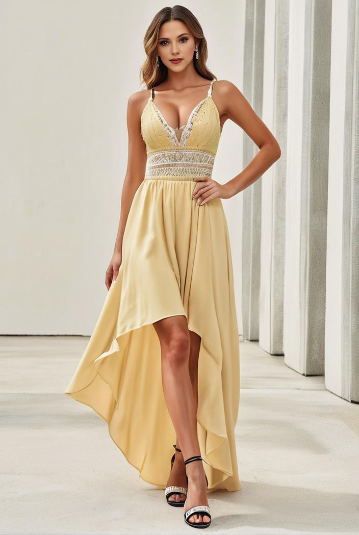 sleeveless v back tulle high low sequin appliques evening dresses 132963