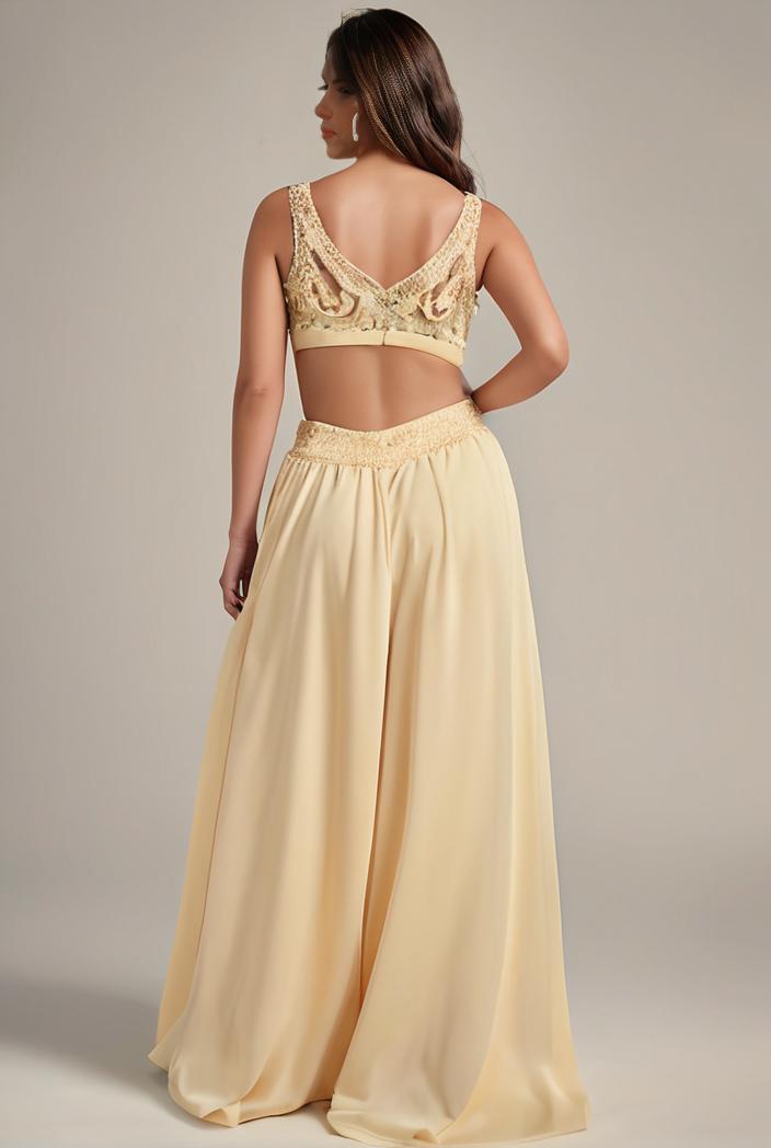 sleeveless v back tulle high low sequin appliques evening dresses 132978