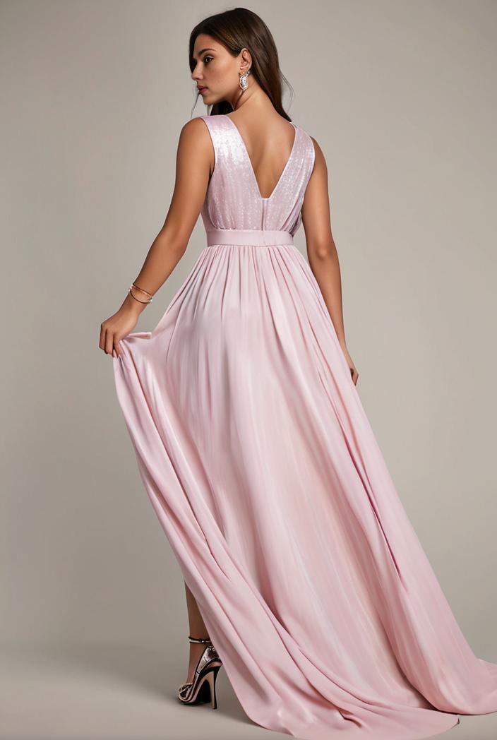 sleeveless v back tulle high low sequin appliques evening dresses 132983