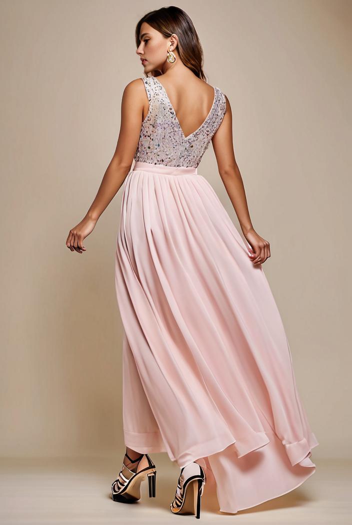 sleeveless v back tulle high low sequin appliques evening dresses 132984