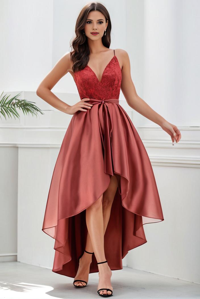 sleeveless v back tulle high low sequin appliques evening dresses 132989