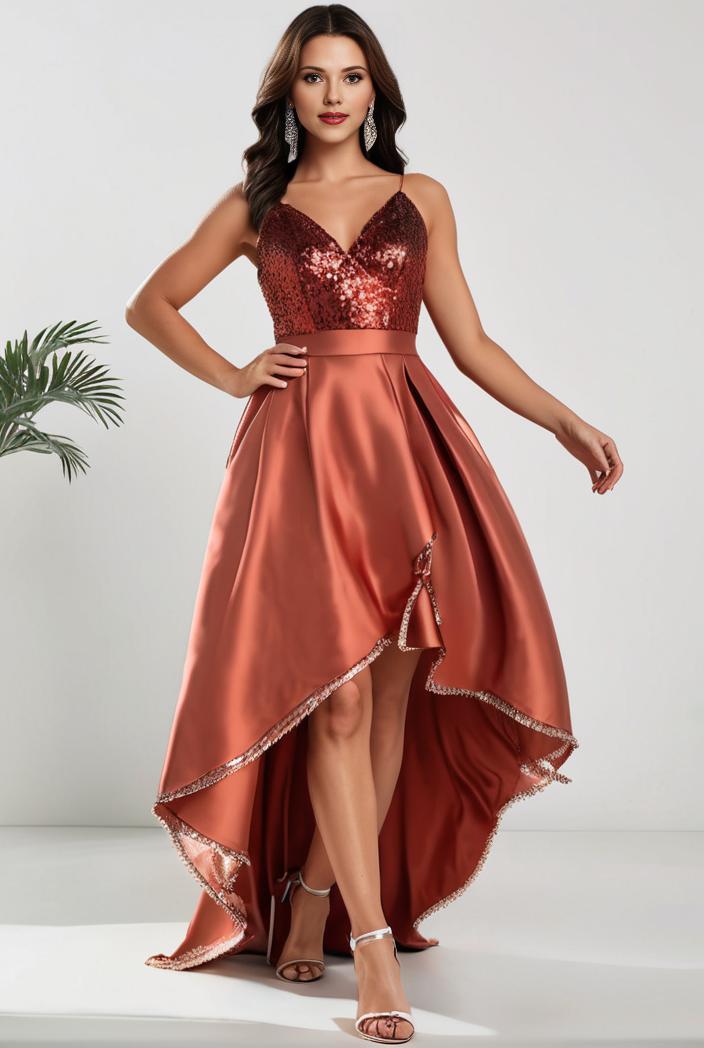 sleeveless v back tulle high low sequin appliques evening dresses 132993