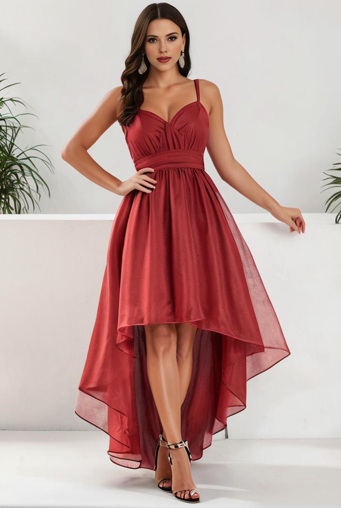 sleeveless v back tulle high low sequin appliques evening dresses 132995