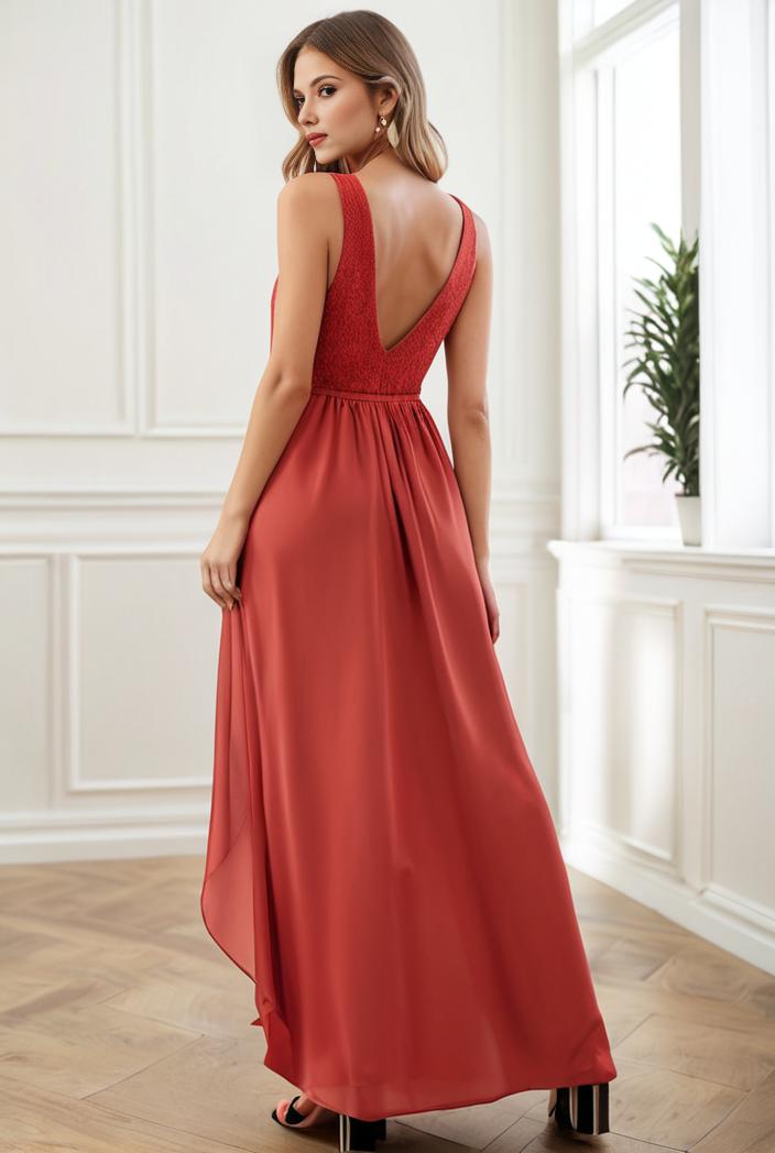 sleeveless v back tulle high low sequin appliques evening dresses 133005