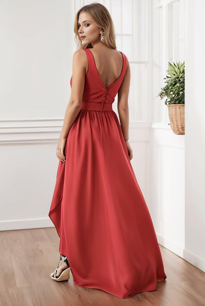 sleeveless v back tulle high low sequin appliques evening dresses 133007