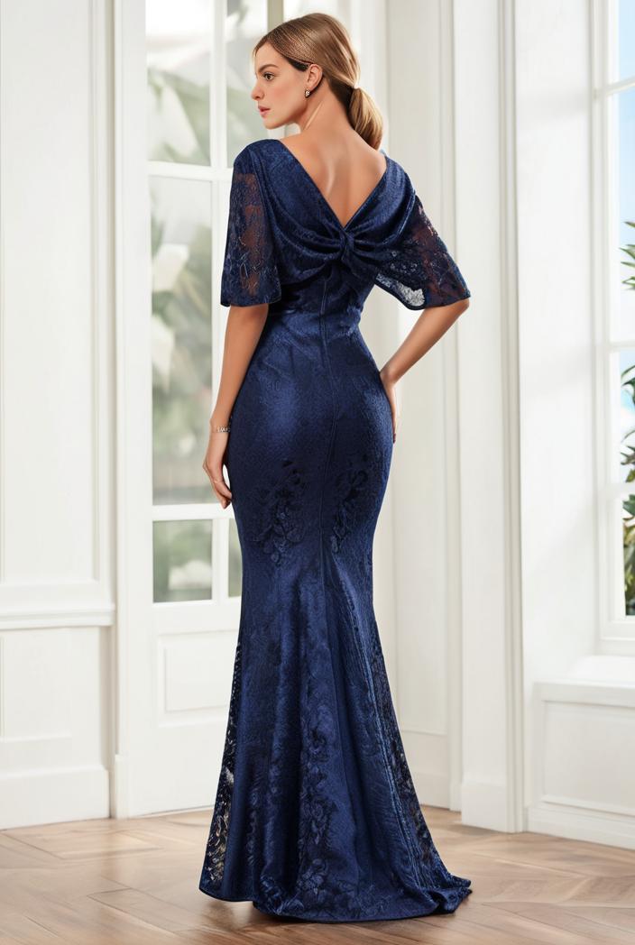 3 4 sleeve bodycon plunging back sequin evening dress 120663