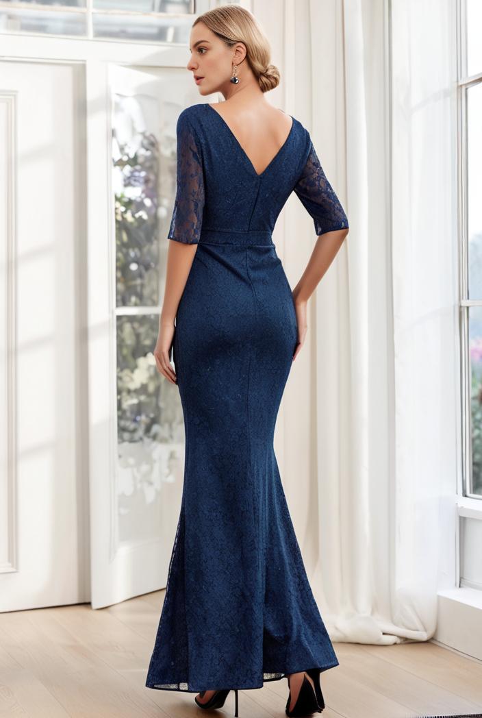 3 4 sleeve bodycon plunging back sequin evening dress 120664