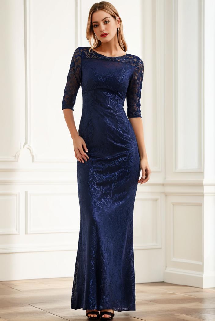 3 4 sleeve bodycon plunging back sequin evening dress 120671