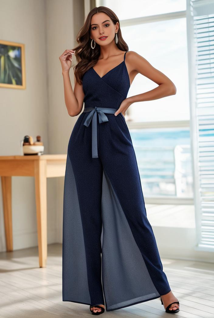 spaghetti strap 2 in 1 sheer evening dress 136279