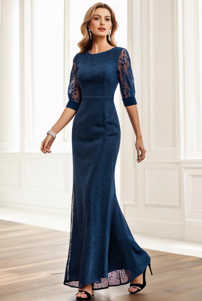 3 4 sleeve bodycon plunging back sequin evening dress 107853