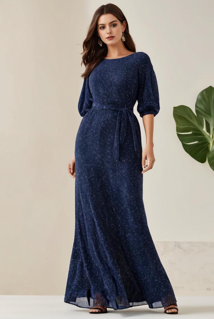 3 4 sleeve bodycon plunging back sequin evening dress 107860
