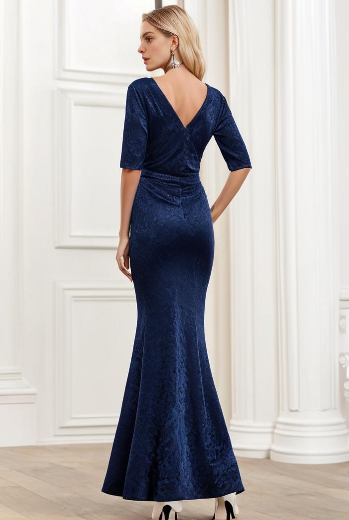 3 4 sleeve bodycon plunging back sequin evening dress 107862