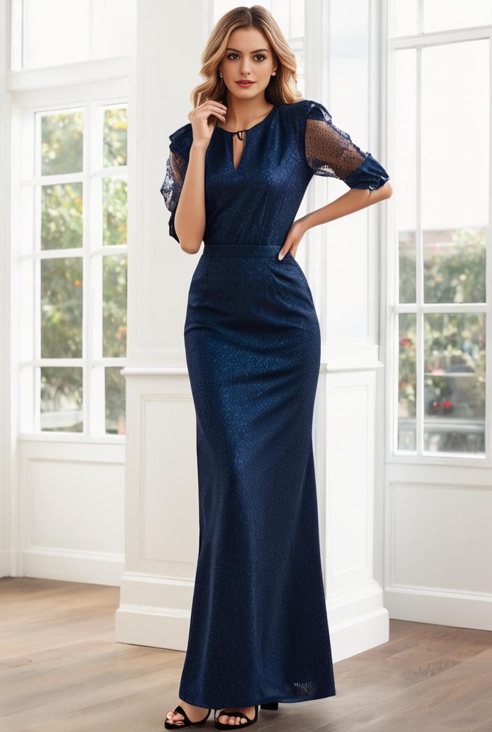 3 4 sleeve bodycon plunging back sequin evening dress 107883