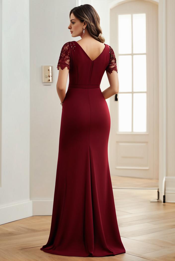 deep v neck sequin short sleeve high side front slit mother of the bride dress 140990