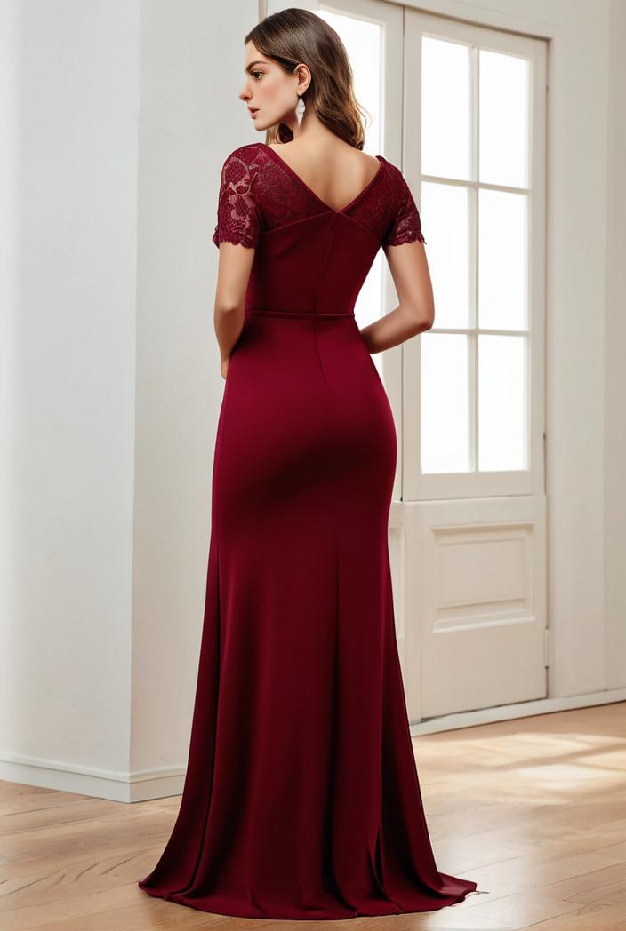 deep v neck sequin short sleeve high side front slit mother of the bride dress 140999