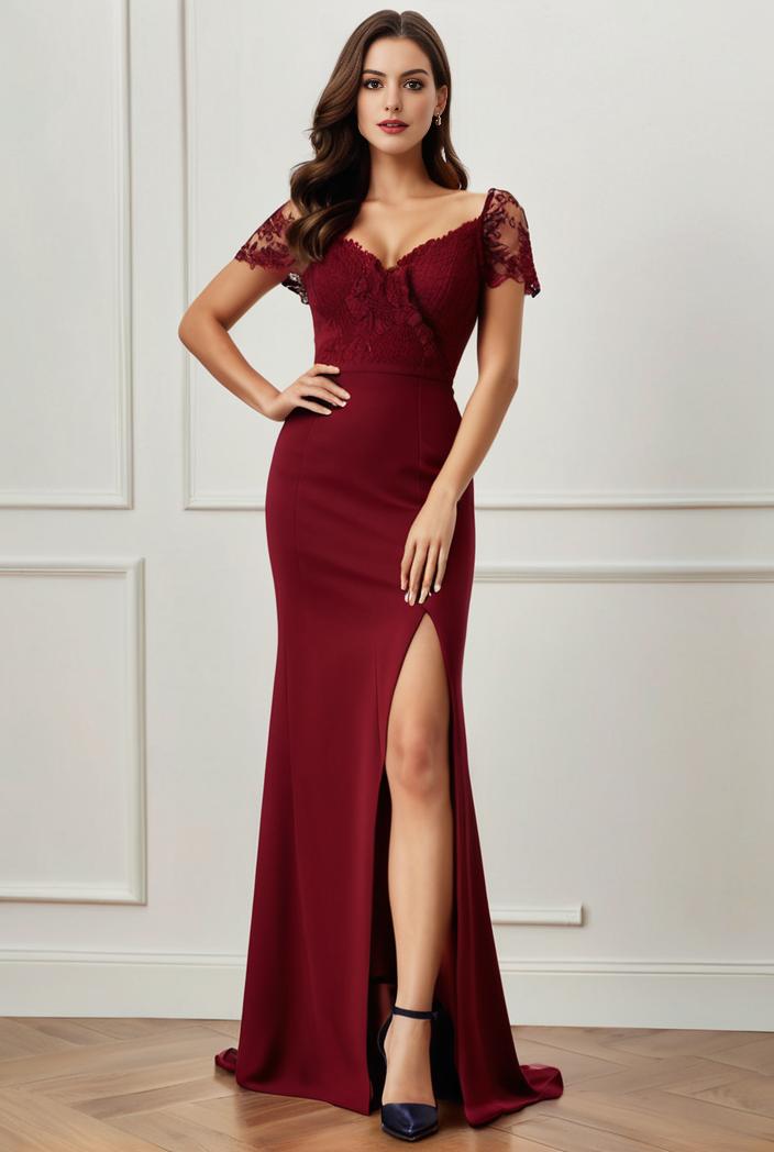 deep v neck sequin short sleeve high side front slit mother of the bride dress 141006