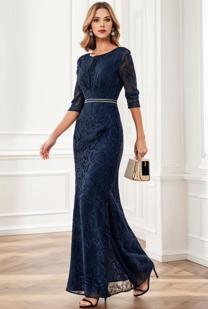 3 4 sleeve bodycon plunging back sequin evening dress 136910