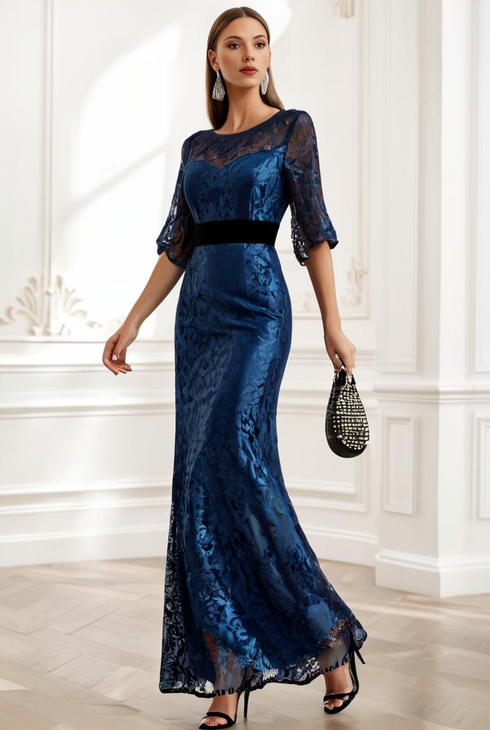 3 4 sleeve bodycon plunging back sequin evening dress 136912