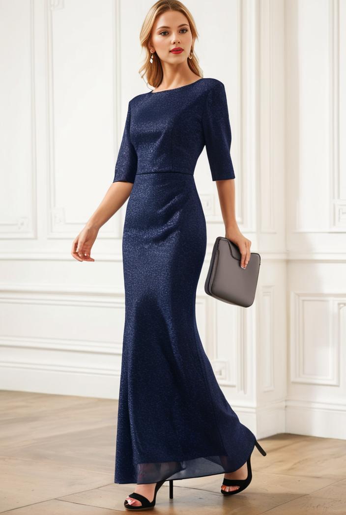 3 4 sleeve bodycon plunging back sequin evening dress 136915