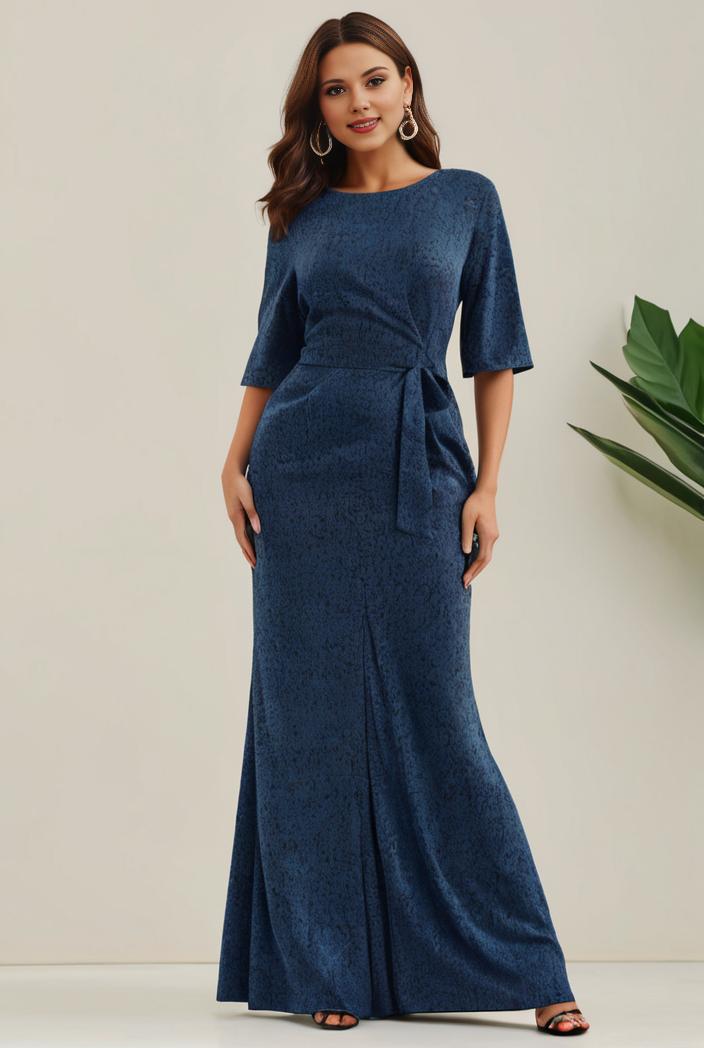 3 4 sleeve bodycon plunging back sequin evening dress 136921