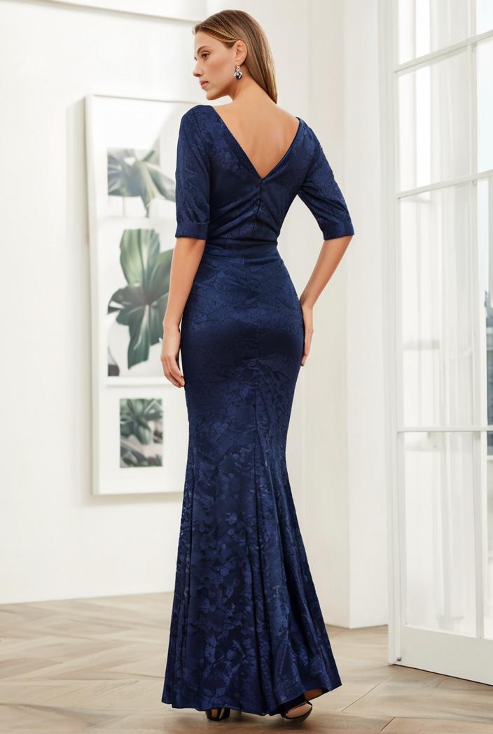 3 4 sleeve bodycon plunging back sequin evening dress 136929