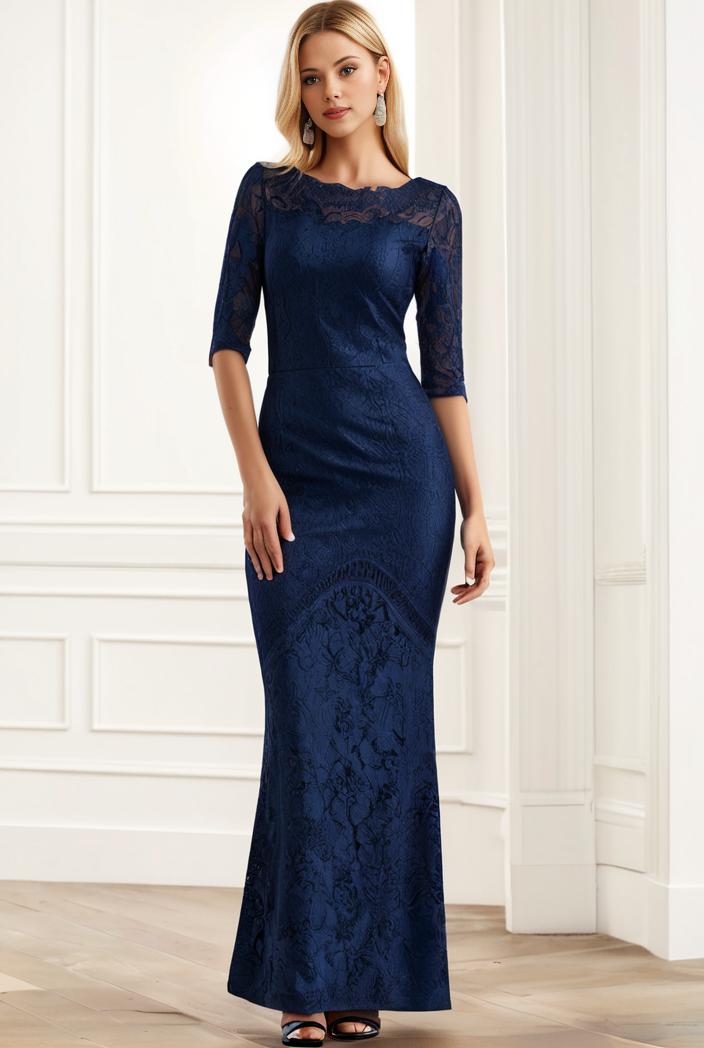 3 4 sleeve bodycon plunging back sequin evening dress 136936
