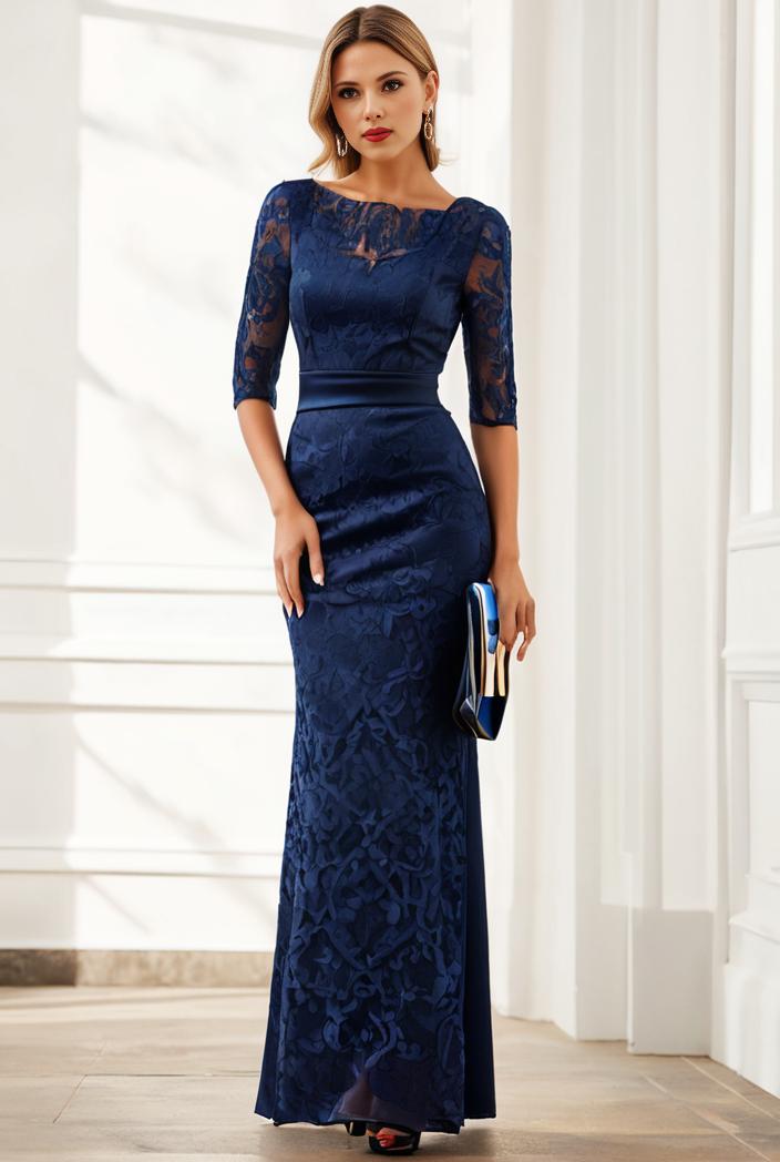 3 4 sleeve bodycon plunging back sequin evening dress 136937