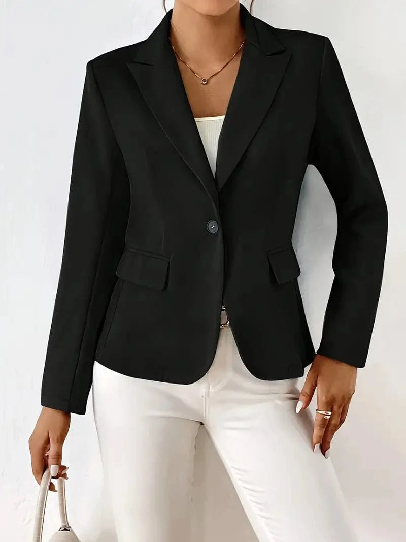 Single Button Blazer with Long Sleeves and Lapel Collar - Ideal for Office and Work Attire, Women's Clothing