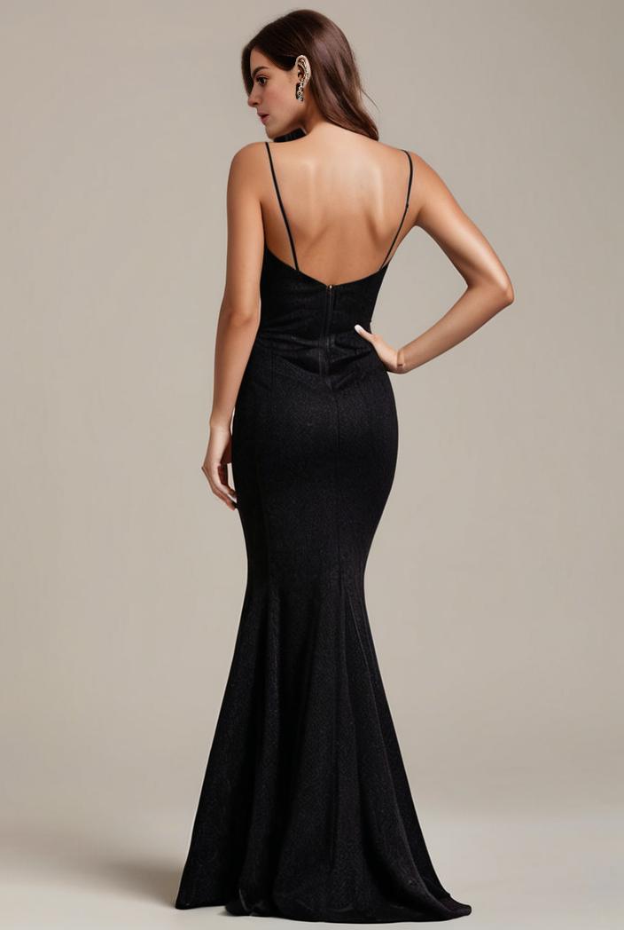 glitter spaghetti strap u veck open back bodycon stretchy evening dress 113036