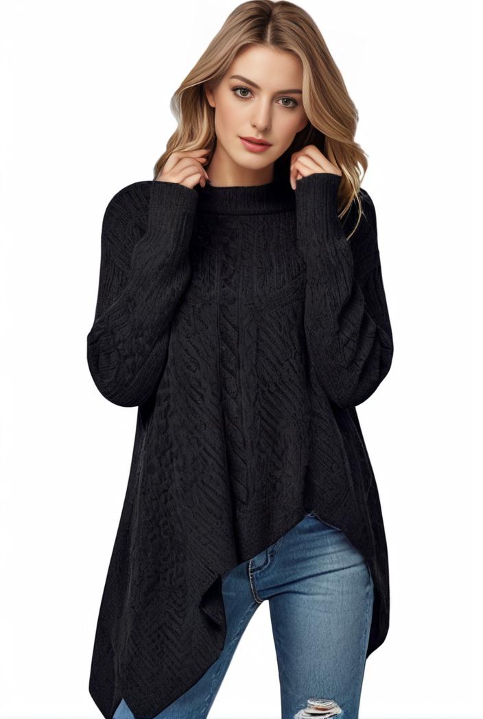 plus size casual sweater women s plus solid tassel trim long sleeve cowl neck high stretch jumper 116045