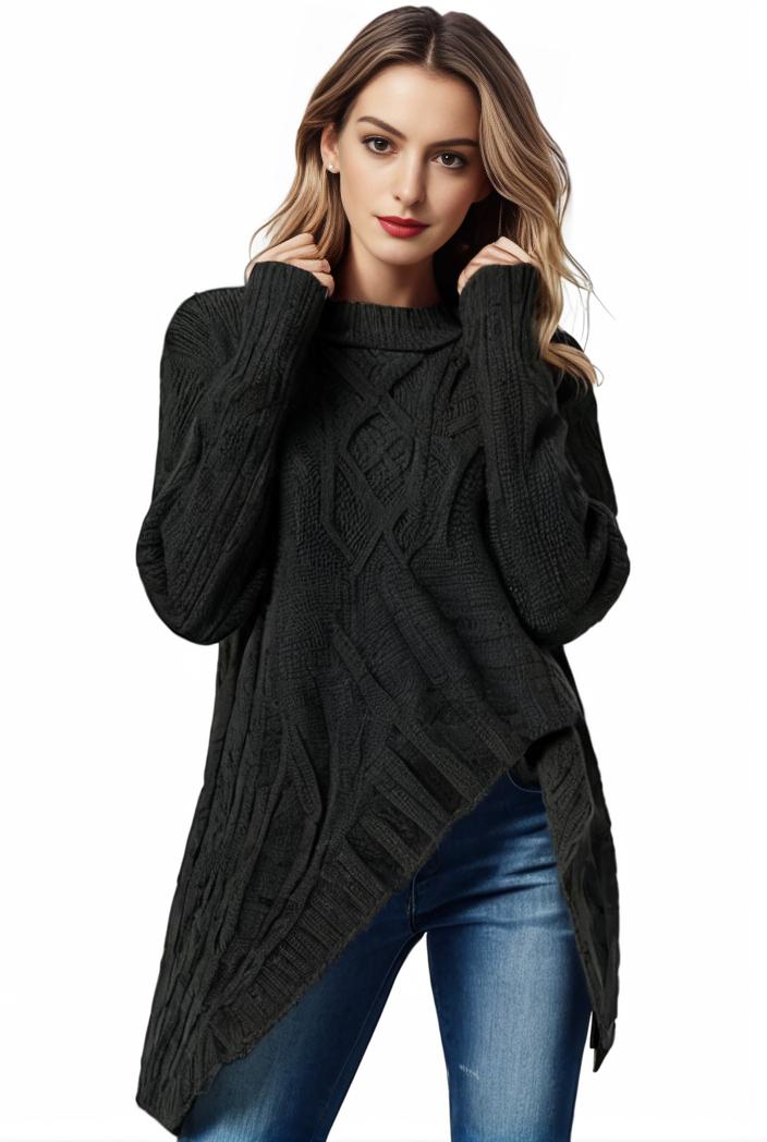 plus size casual sweater women s plus solid tassel trim long sleeve cowl neck high stretch jumper 116047