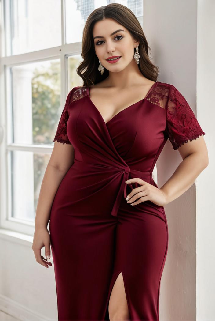 plus size front slit short sleeve with sequin mother of the bride dress 116840