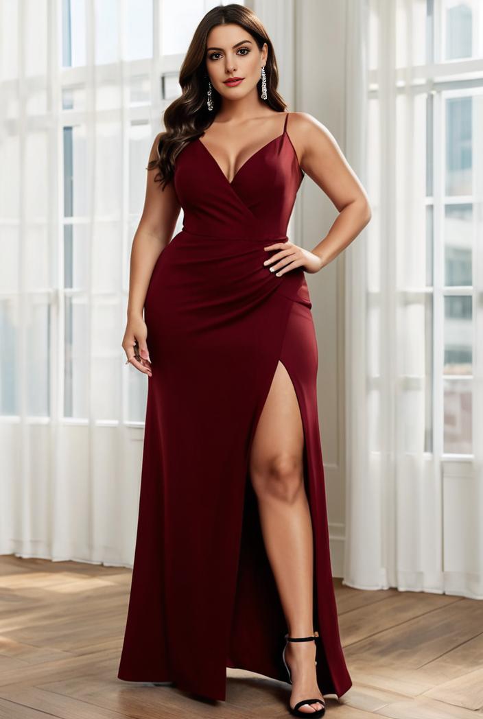 plus size front slit short sleeve with sequin mother of the bride dress 116852
