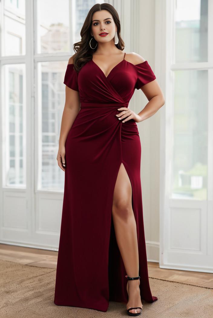 plus size front slit short sleeve with sequin mother of the bride dress 116856