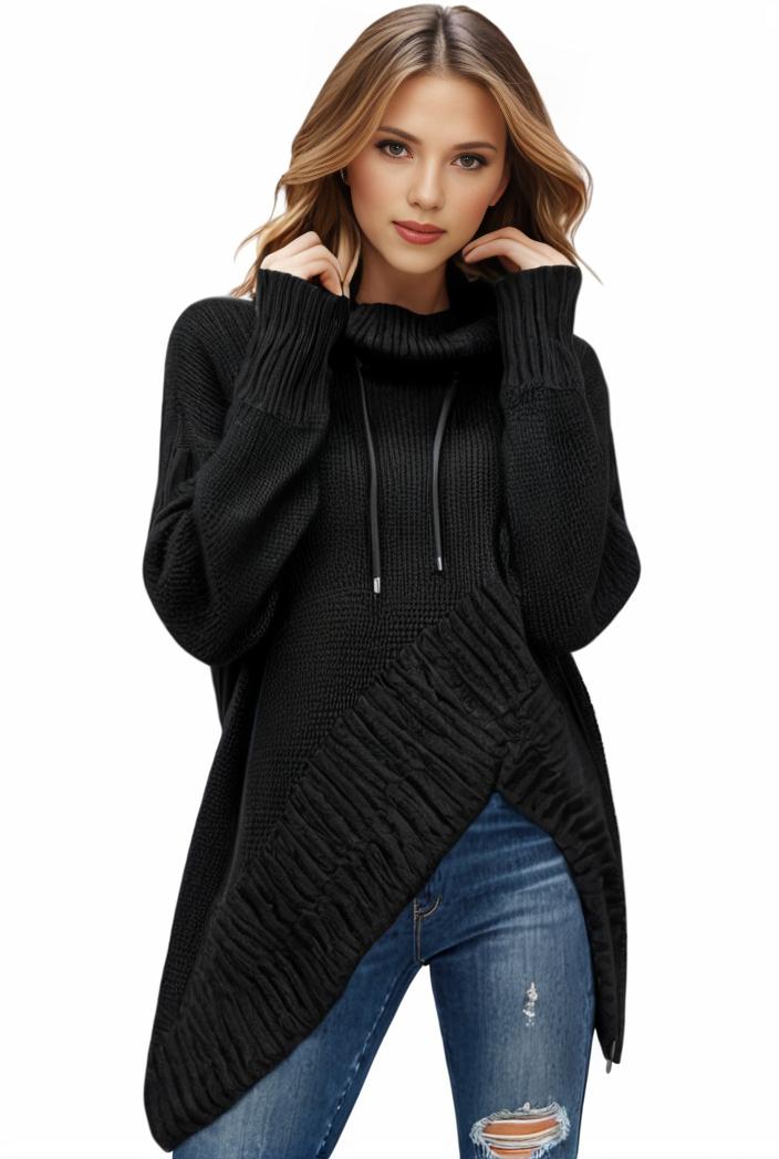 plus size casual sweater women s plus solid tassel trim long sleeve cowl neck high stretch jumper 145118
